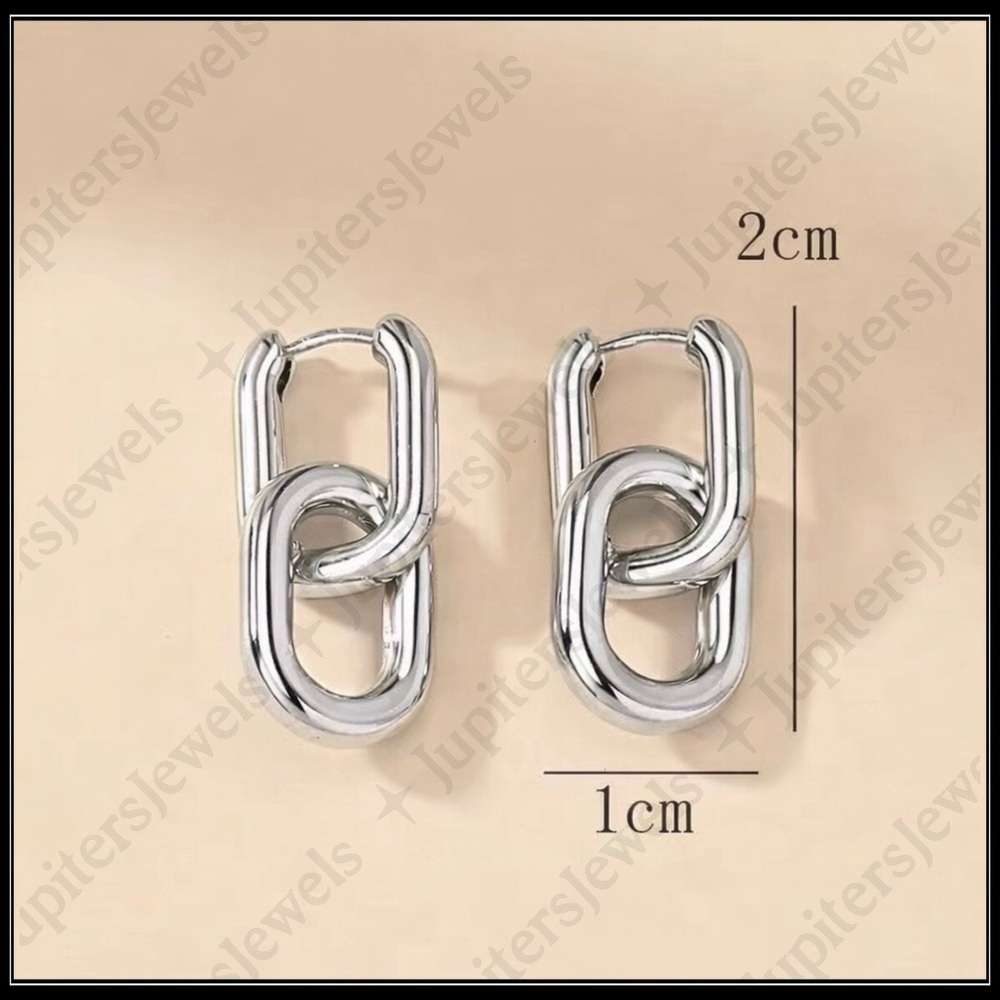 Clearance! New Silver Double Link Convertible Hoop Earrings - Picture 3 of 5